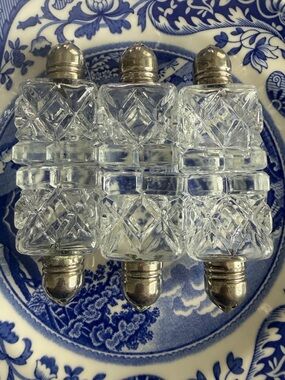 Set of 3 Mini Glass Salt & Pepper Shakers with Silver Tops Leonard F.B. Rogers 6